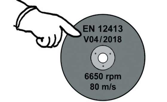 Убедитесь в наличии маркировки EN 12413 и срока годности на абразивном круге.