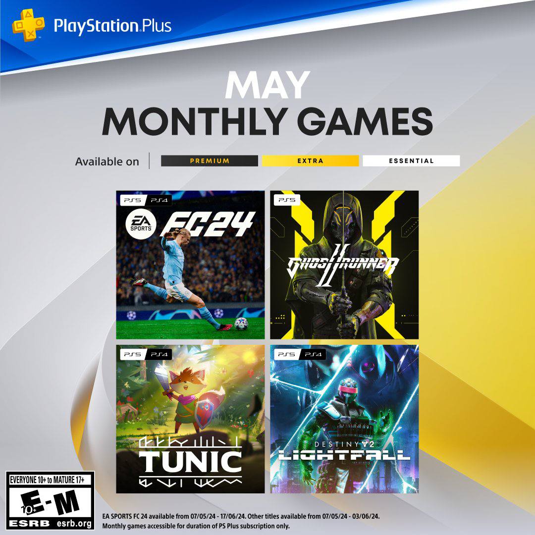 Ежемесячные игры PlayStation Plus за май: EA Sports FC 24, Ghostrunner 2,  Tunic, Destiny 2: Lightfall