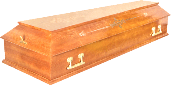 Гроб лакированный, цвет орех, &quot;Питер&quot; 4-гранный, с узором