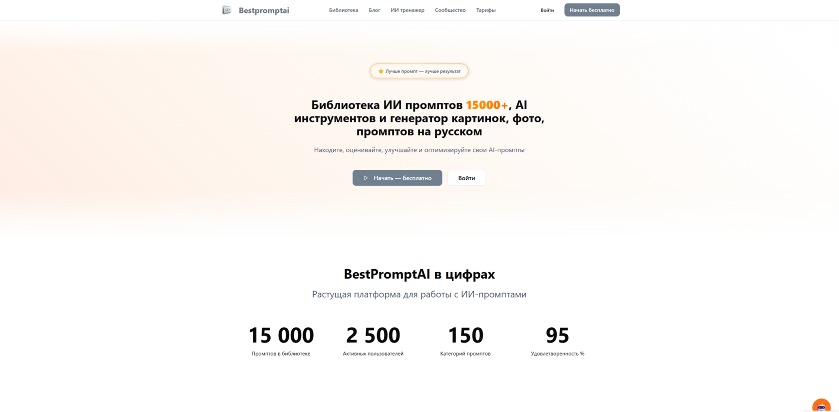 Интерфейс библиотеки BestpromptAI с промптами, оптимизированными по токенам