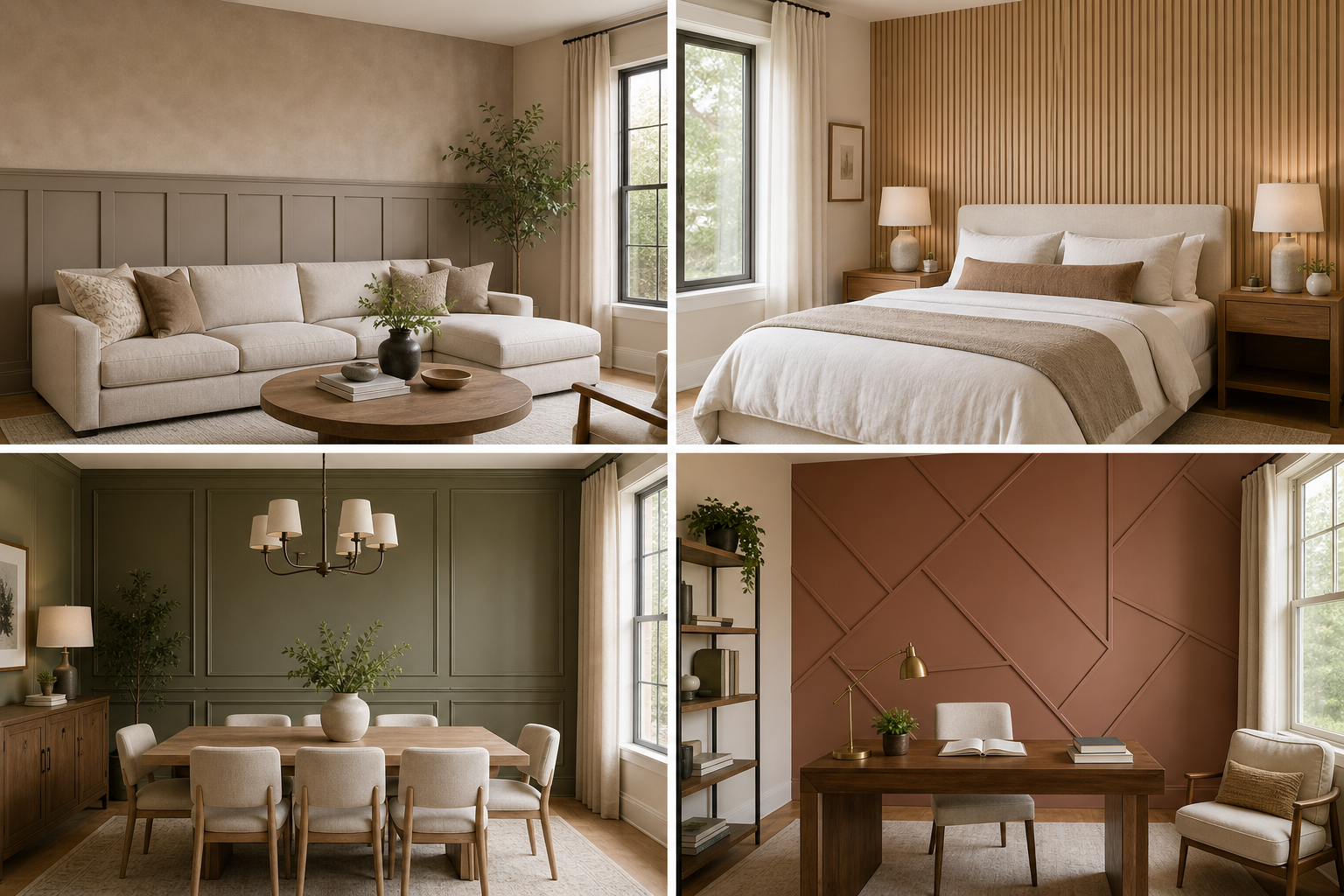 Accent wall ideas for an Atlanta living room bedroom dining room and home office including decorative trim wood slats and picture-frame molding
