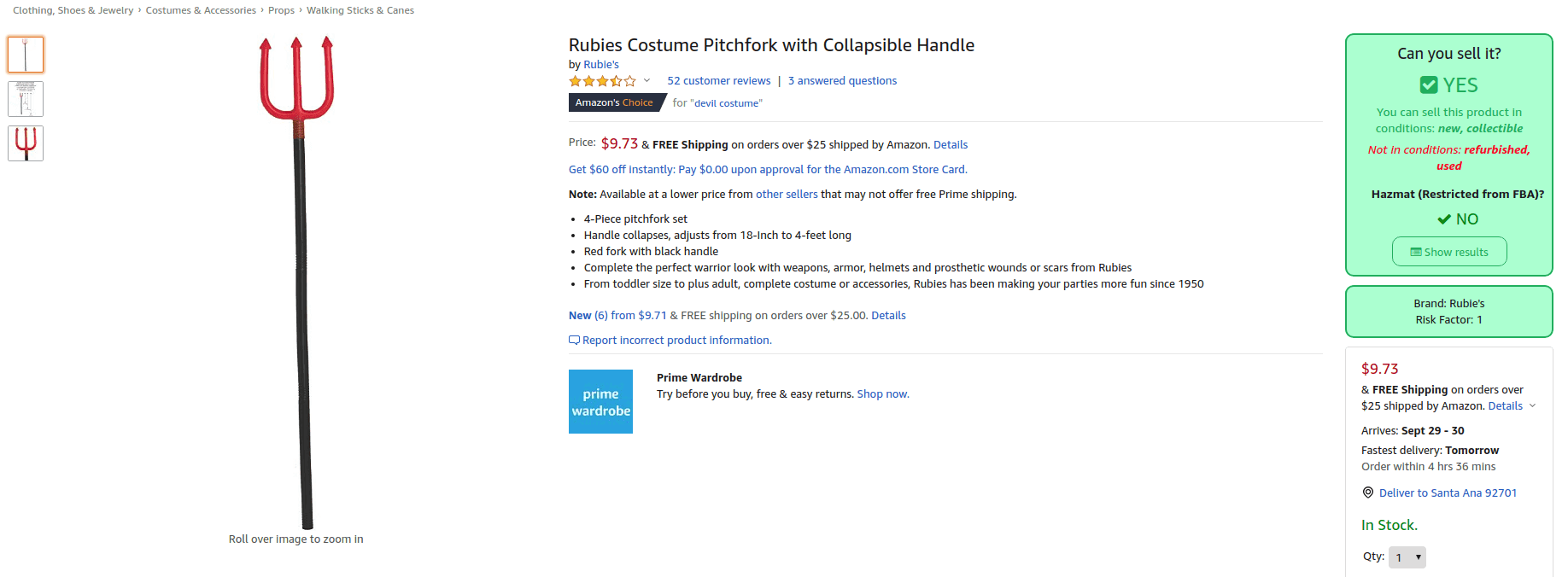 Profitable Halloween accessory for dropshipping from Walmart on Amazon