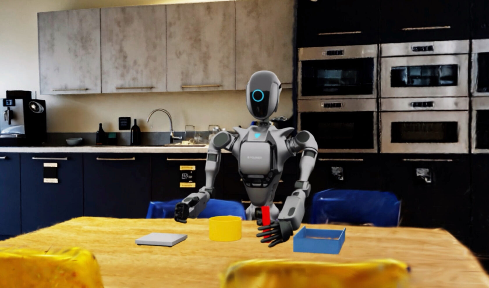 Simulated humanoid robot in a reconstructed kitchen-like environment