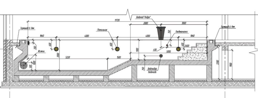 Чертеж подиума для бассейна