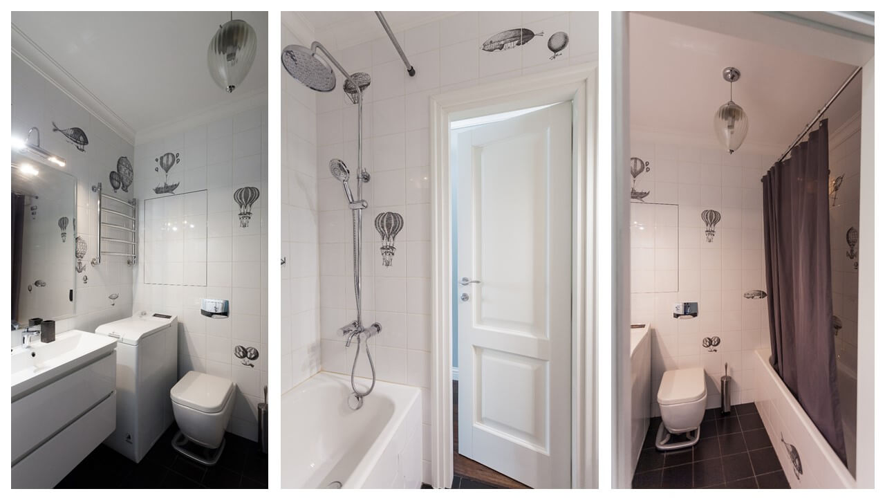 Коломенская набережная - Дизайн интерьера ванная комната, ванная-душ, туалет, люстра, умывальник