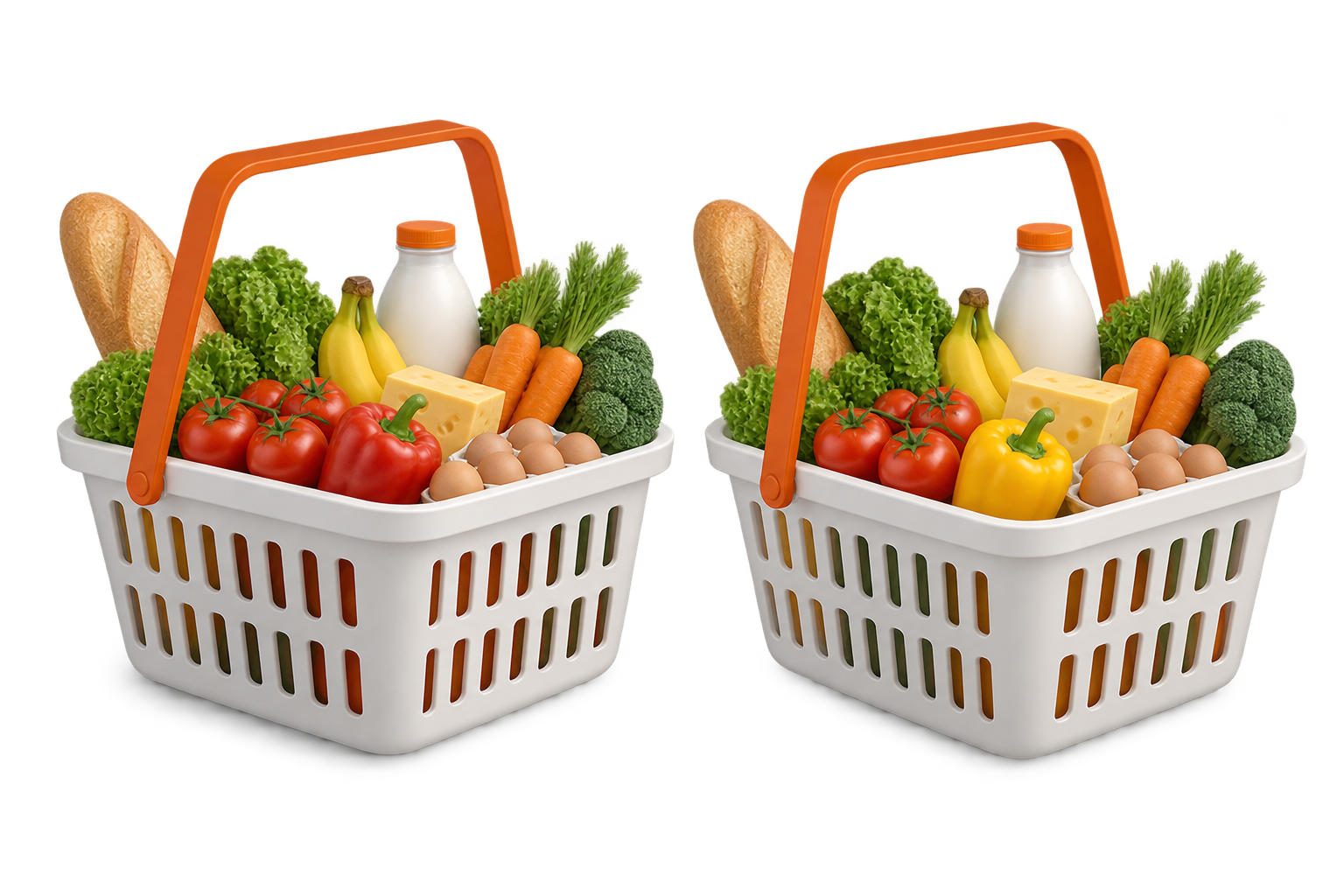 Две продуктовые корзины для сравнения закупки — иллюстрация