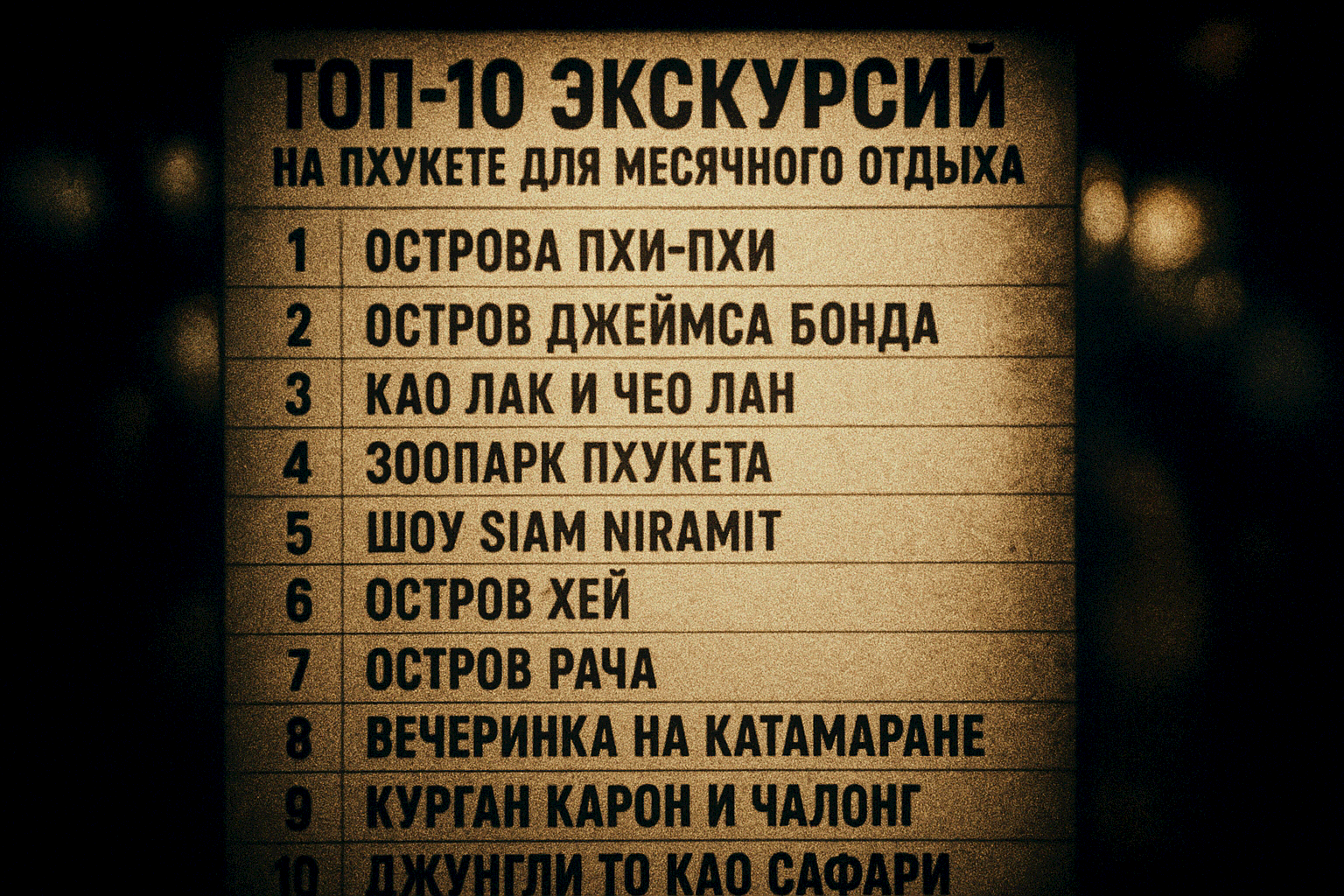 Топ-10 экскурсий на Пхукете для месячного отдыха Советы Отдых Топ-10 экскурсий на Пхукете для месячного отдыха Пхукет — это не только пляжи и релакс, но и океан возможностей для активного отдыха. Для тех, кто планирует провести месяц на острове, мы собрал