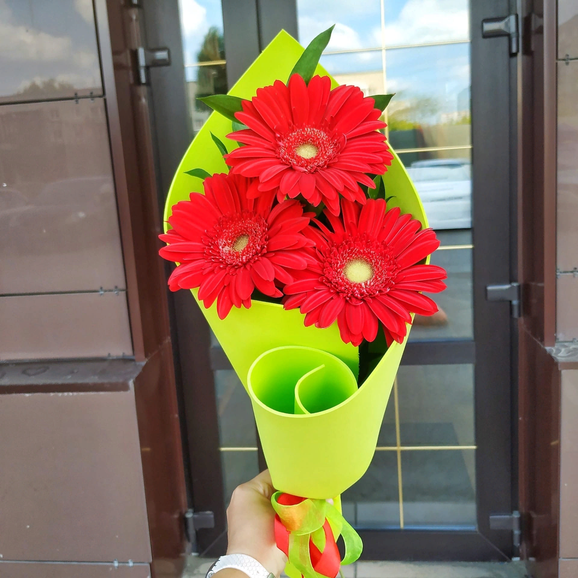 букет цветов из 3 красных гербер