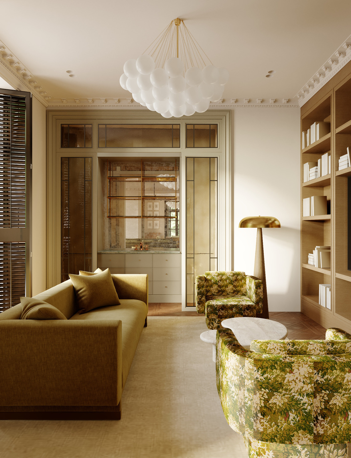 Люстра Apparatus, диваны Meridiani в интерьере дизайнера Екатерины Фёдоровой