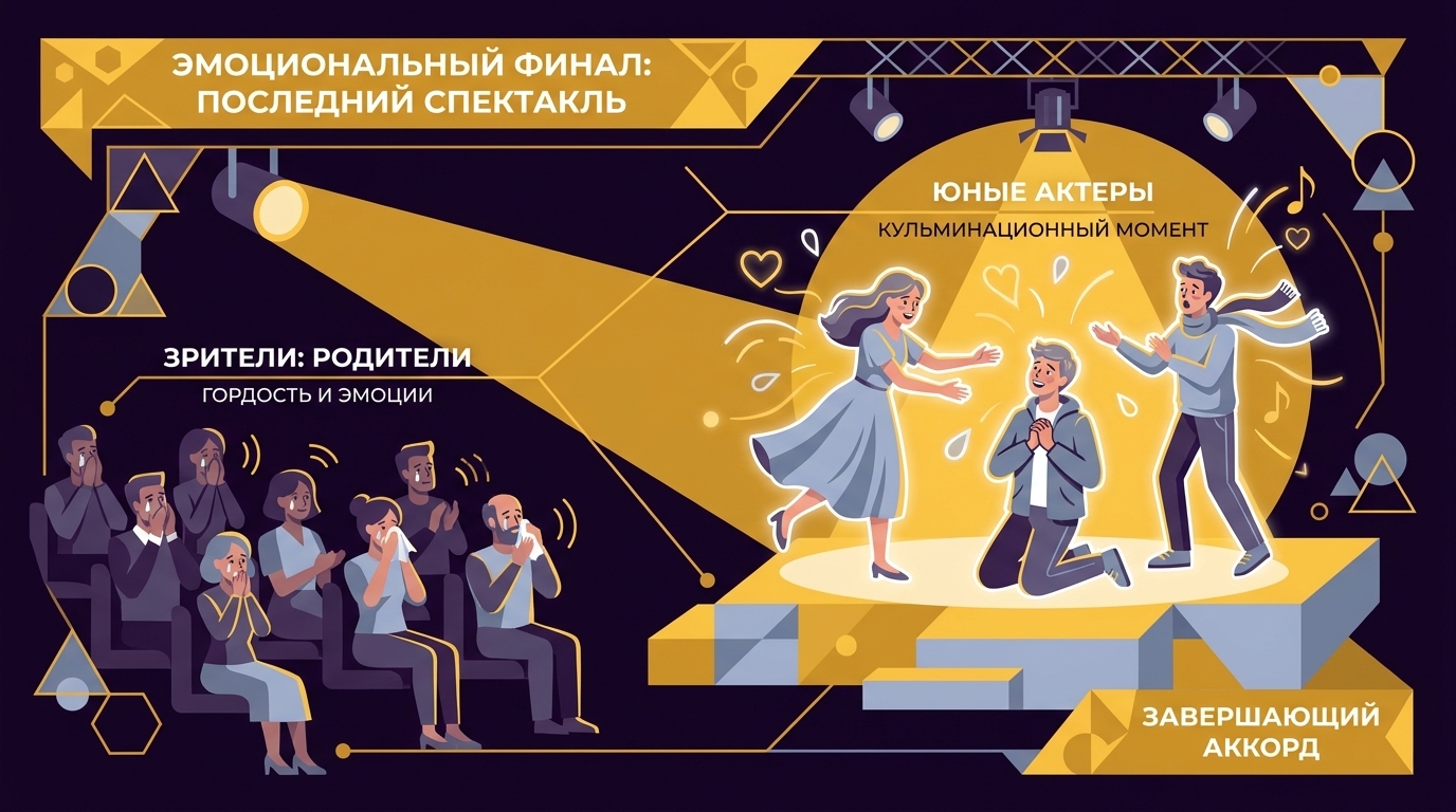 Подростки выступают на финальном спектакле перед родителями