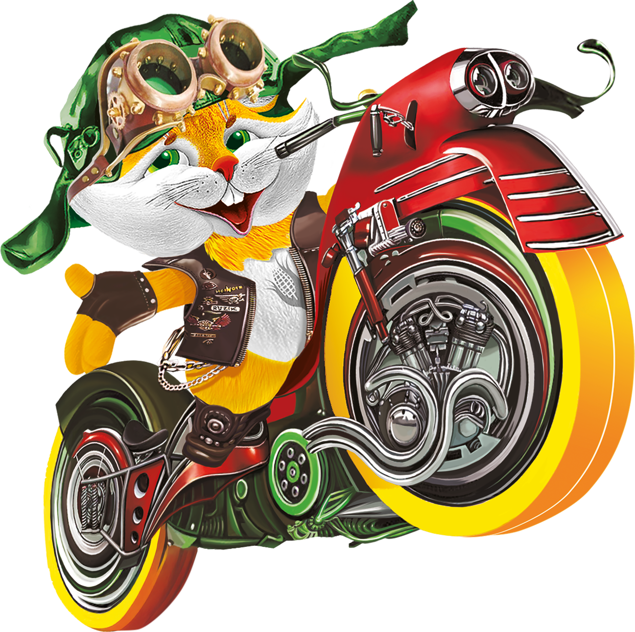 персонаж Рузик на мотоцикле