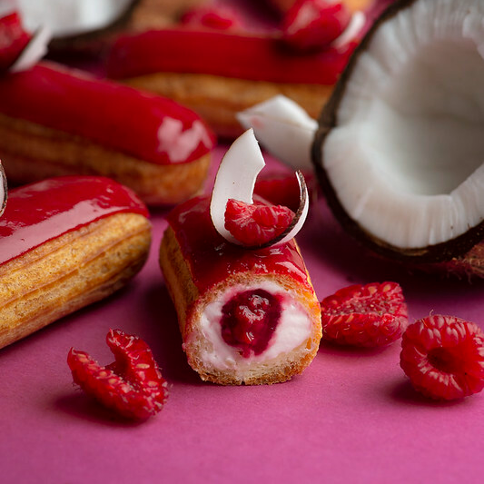  Raspberry and Coconut eclair
