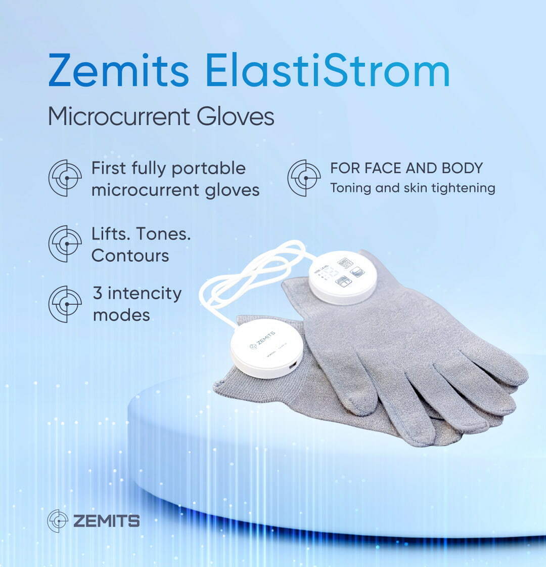 Zemits ElastiStrom Portable Microcurrent Skin Toning Gloves Device for 