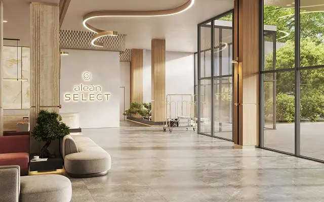 Alean Select Agoy — светлый интерьер ресепшена с панорамным остеклением