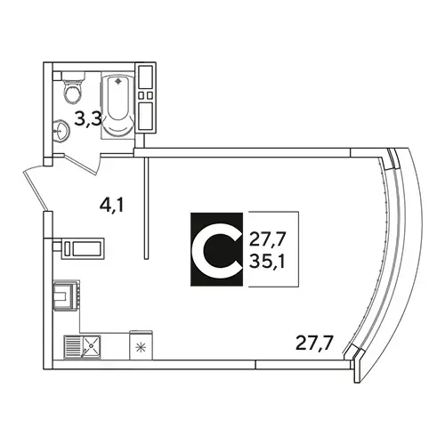 Планировка ЖК Новые Сезоны 2 — Студии: вариант 7