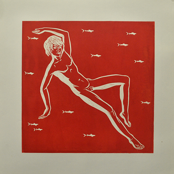 engraving linocut Nude
