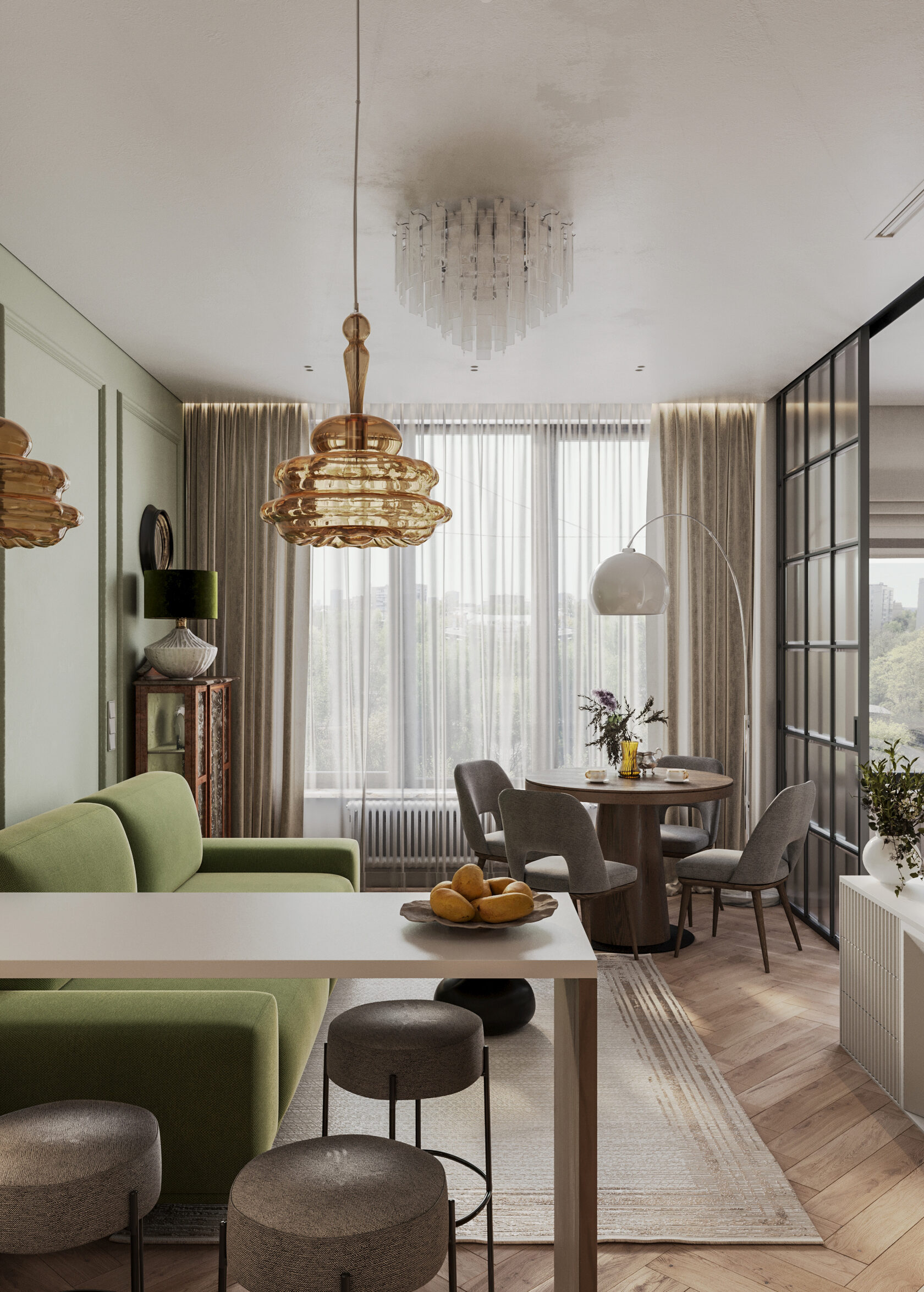Кухня-гостиная квартиры 87 м² в ЖК MYPRIORITY — G24концепт