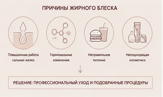 Иллюстрация к статье «Как уменьшить жирный блеск на лице: уход и косметологические процедуры»