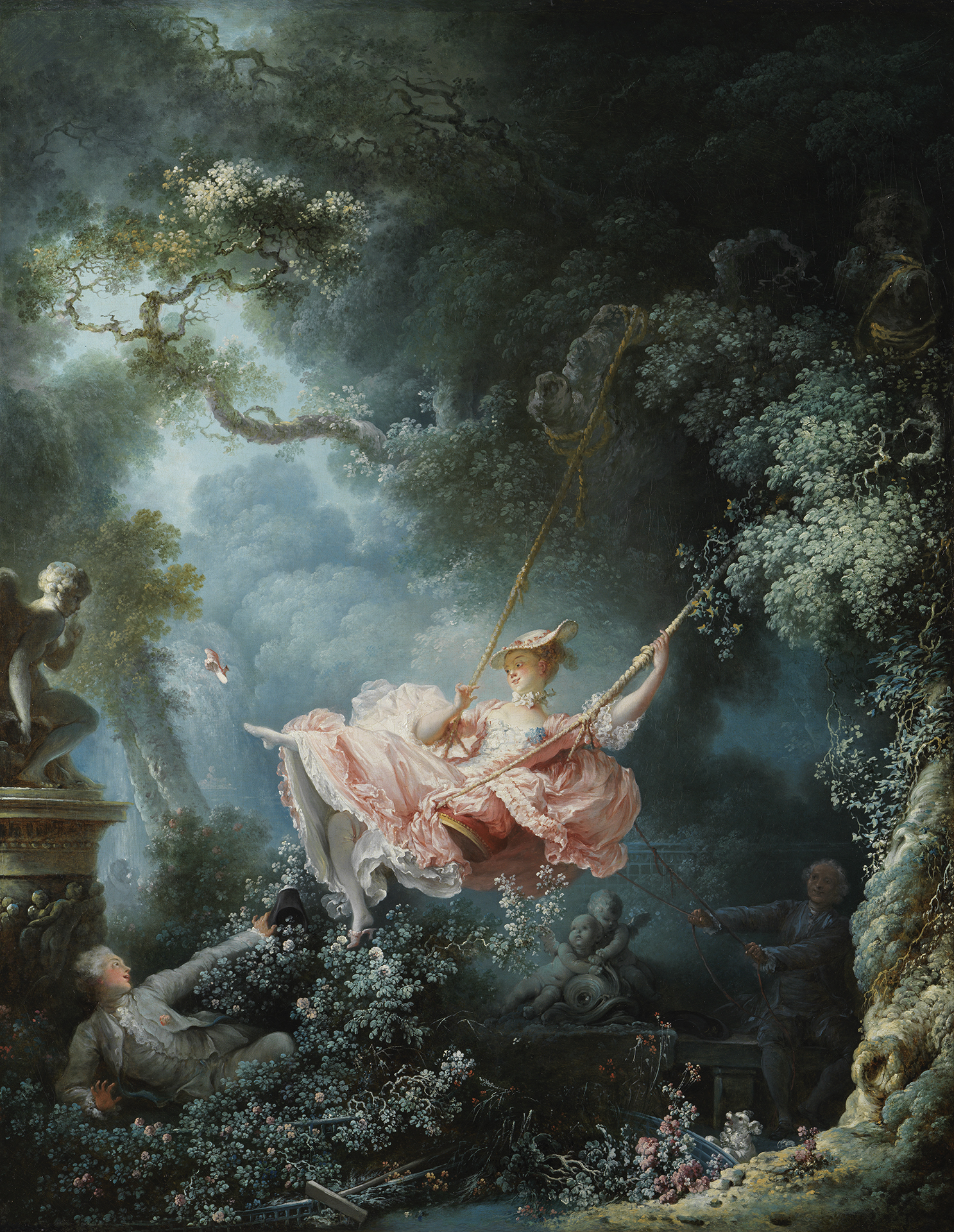 Жан Оноре Фрагонар Качели. ок. 1768 фр. Les Hasards heureux de l'escarpolette Холст, Масло. 81 × 64.2 см Собрание Уоллеса, Лондон