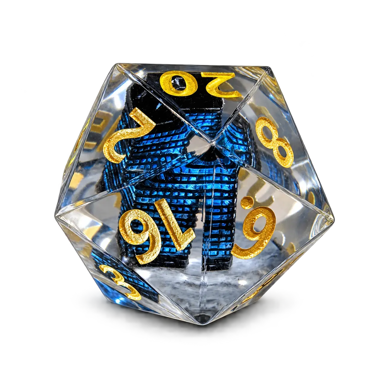 Прозрачный d20: покрашенная вручную башня корпорации внутри