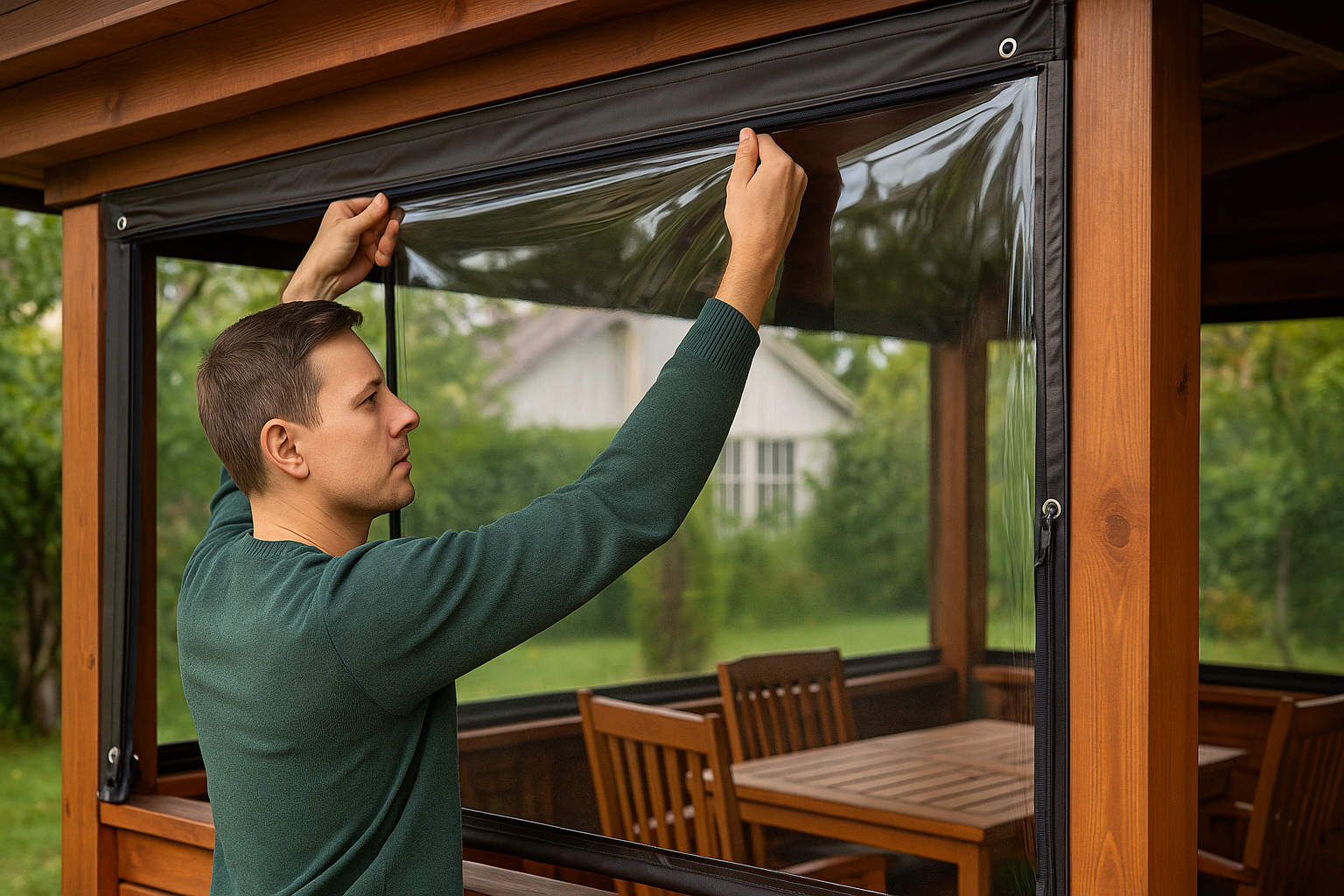 Чем закрыть беседку от дождя, ветра, снега: мягкие окна и альтернативы