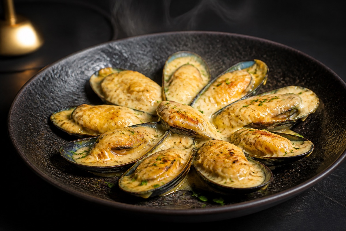 Мидии под соусом морней