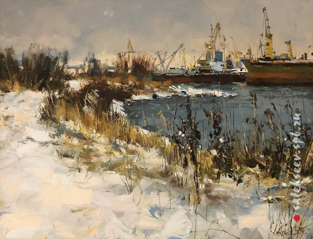 One day in winter. The port. 2018. Oil on canvas