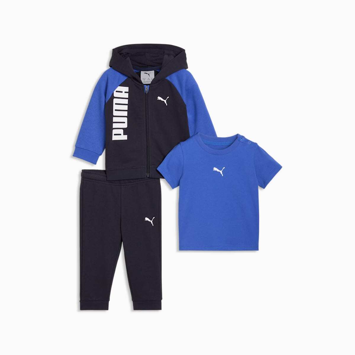 Детский комплект PUMA Minicats: куртка, футболка и брюки в синих оттенках