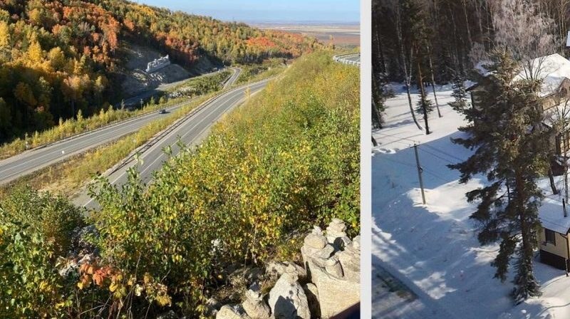 Горная дорога к комплексу, осенний пейзаж