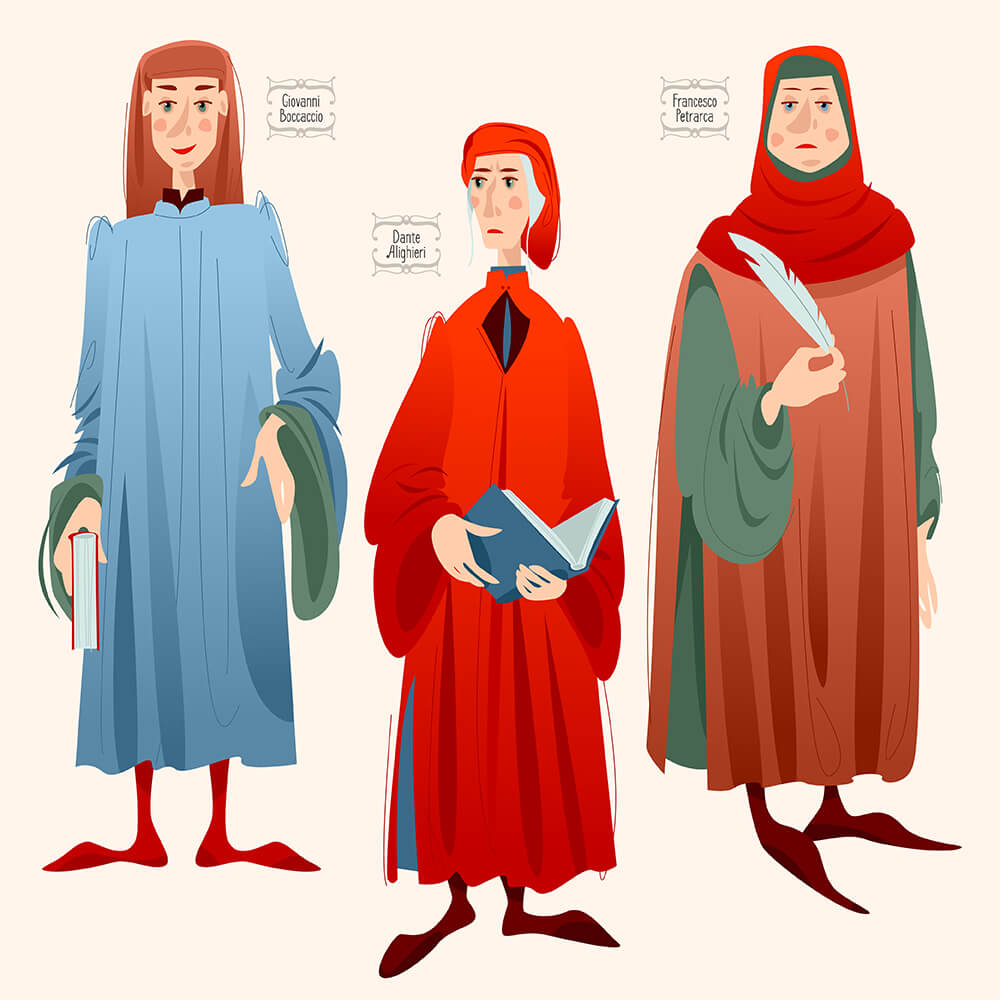 Джованни Боккаччо, Данте Алигьери, Франческо Петрарка