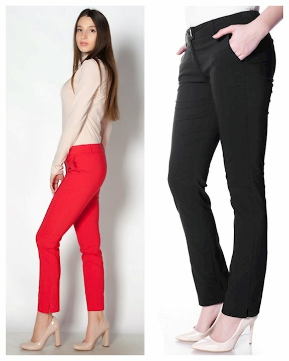 Черен дамски панталон по крака тип скини, наличен в стандартни и големи размери и 4 дължини.