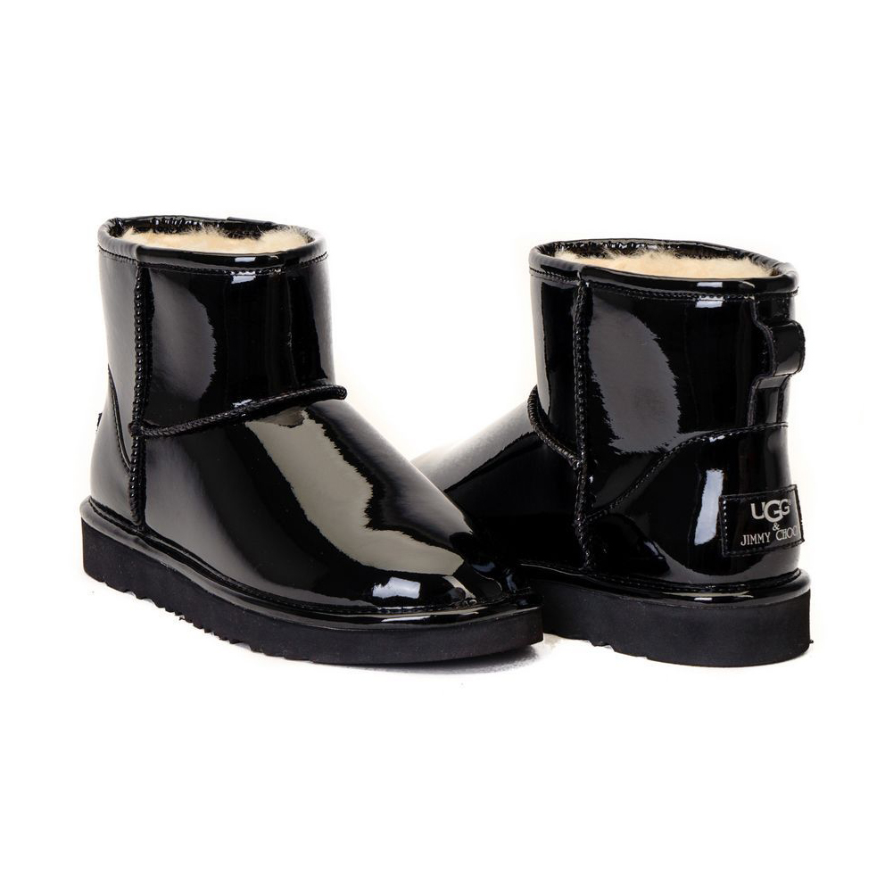 Угги с калошами женские. UGG Jimmy Choo Mini Patent II Black. Jimmy Choo Patent Black UGG. Угги лакированные Jimmy Choo. Jimmy Choo Patent угги.