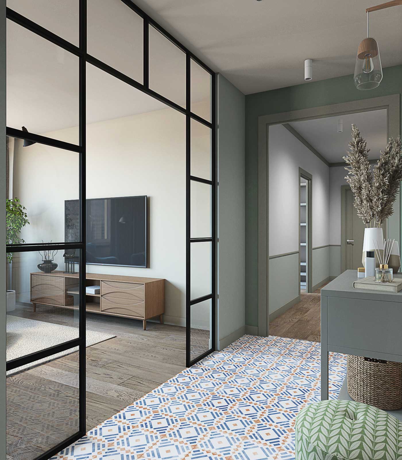 Прихожая с гостиной. Коридор покраска декоративной краской. 