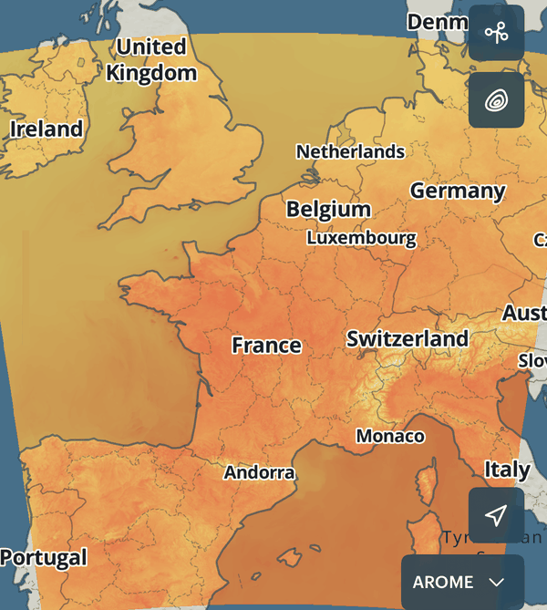 Heatwave over France — Air Temperature layer