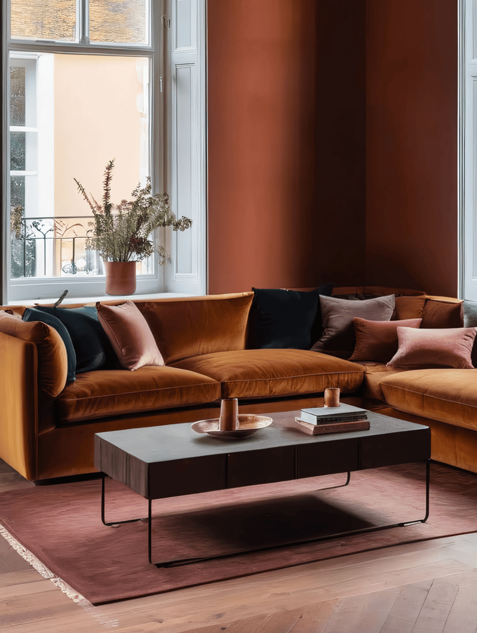 Интерьер гостиной в оранжевых цветах