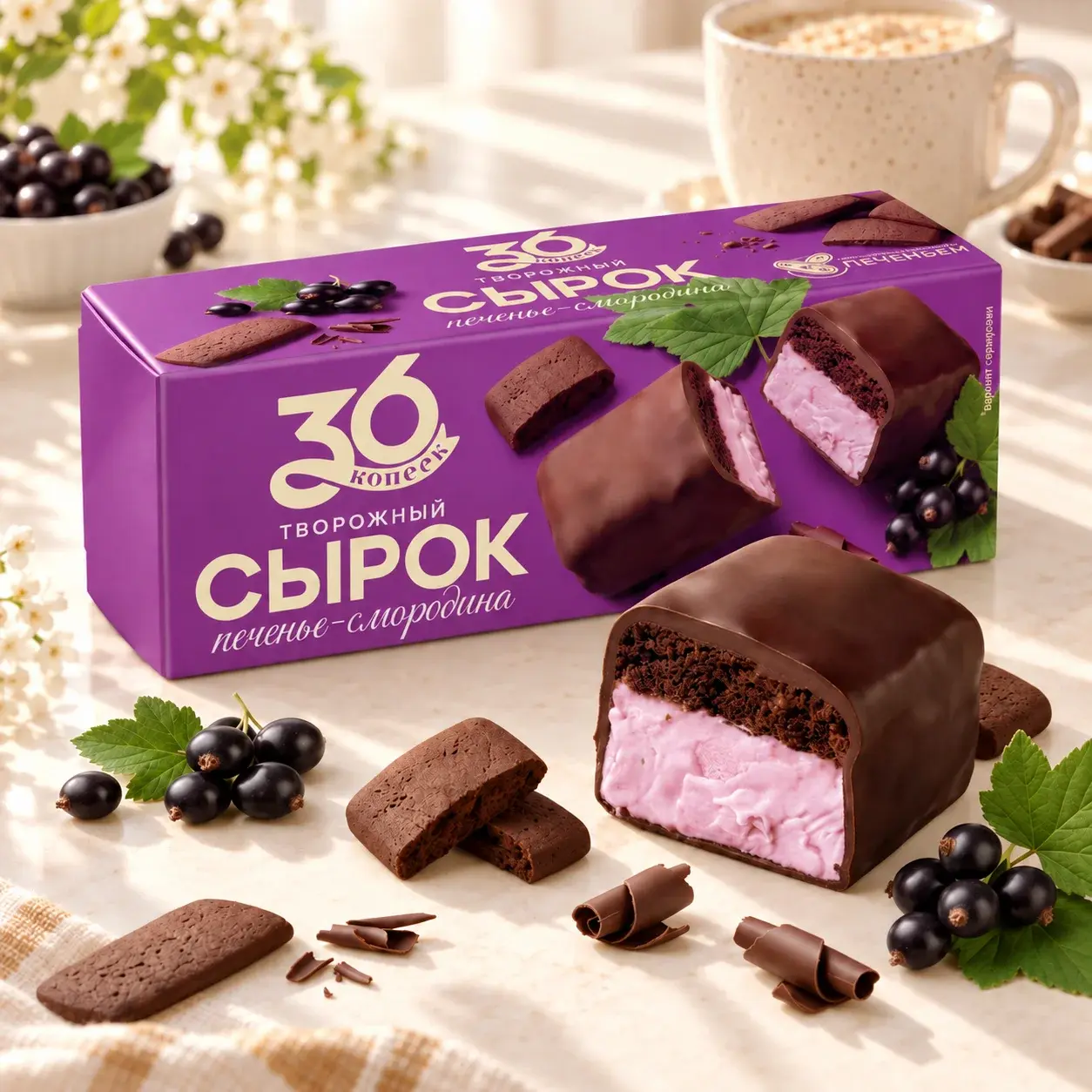 Сырок творожный печенье — смородина — упаковка 36 копеек