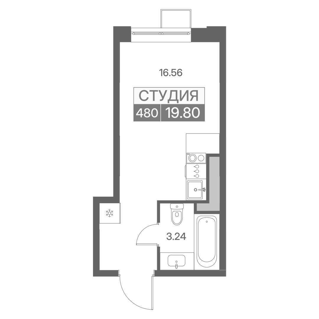 Планировка студии 19.80 м² в ЖК Новая Львовская