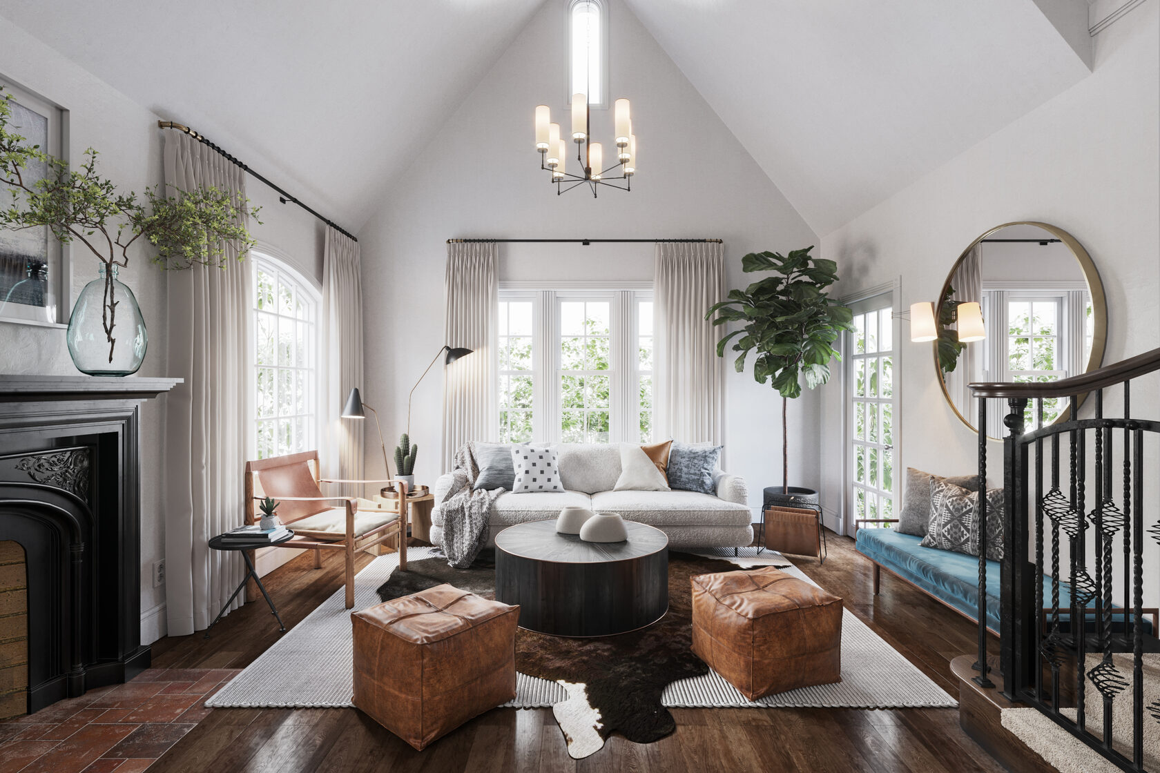 Светлый аутентичный интерьер в Американском стиле 