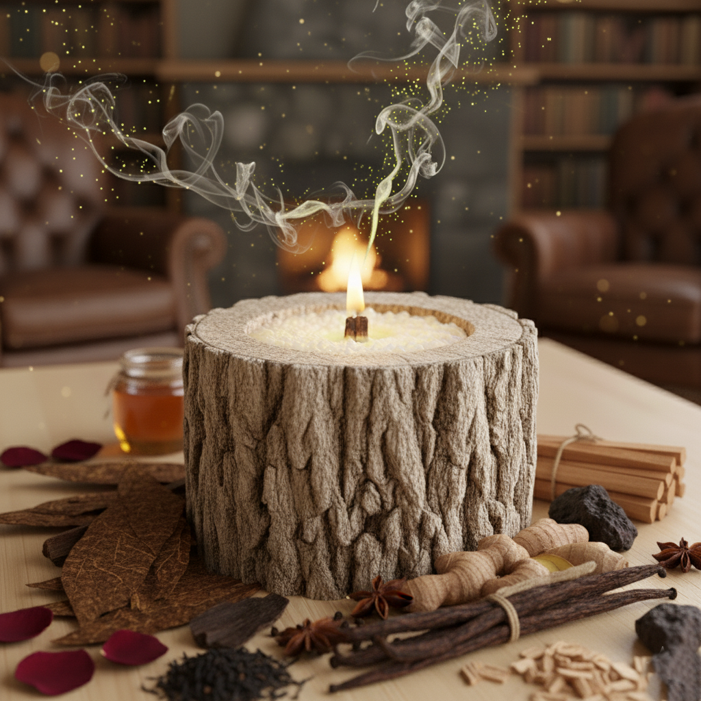 Свеча в спиле дерева с ароматом Табак и ваниль
