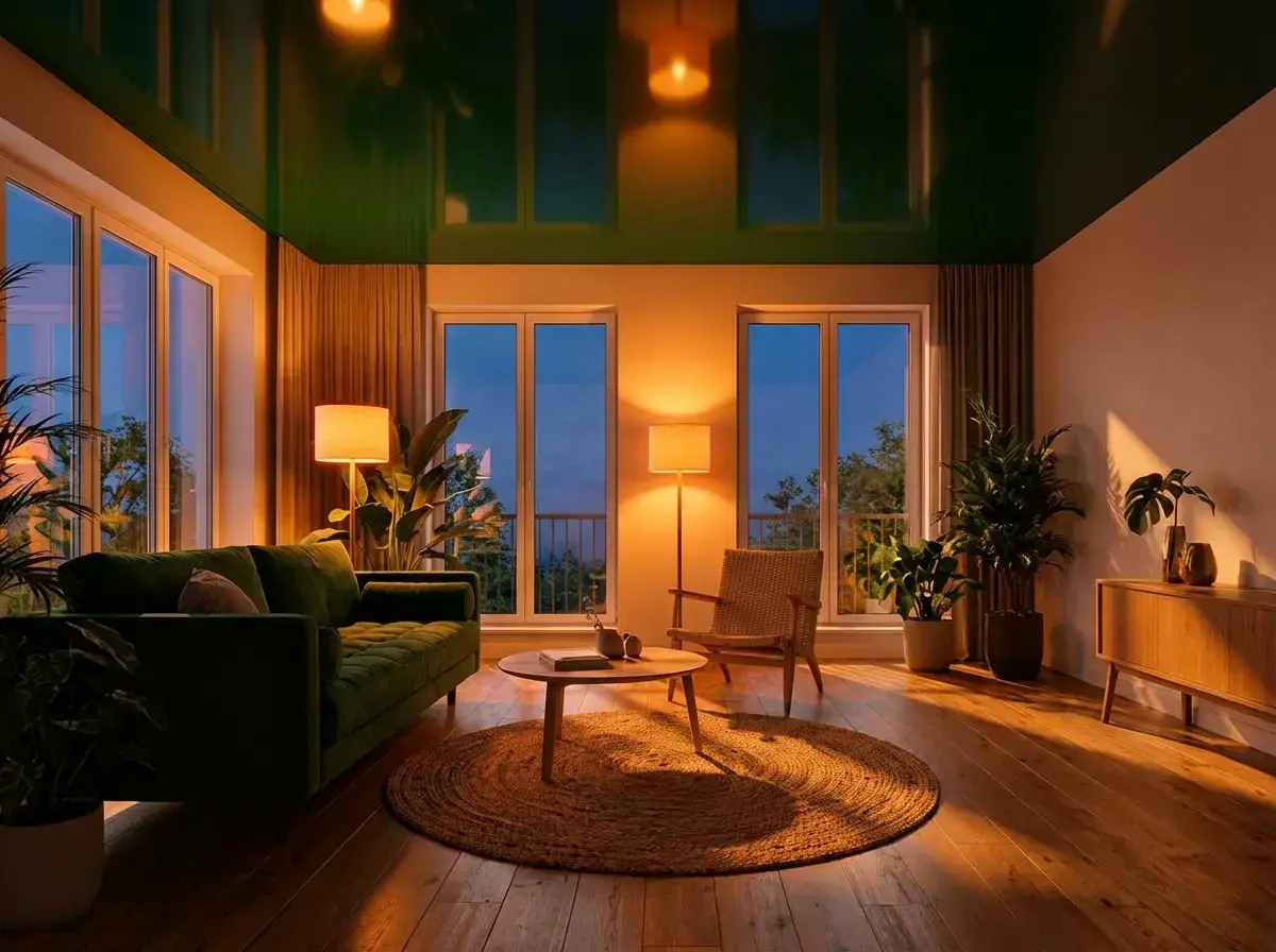 Глянцевый потолок в интерьере