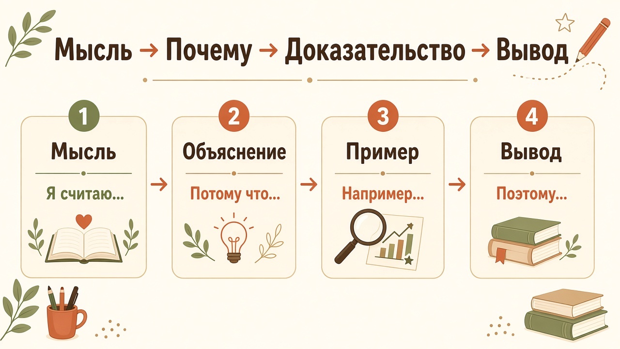 Схема ответа: мысль, почему, доказательство, вывод