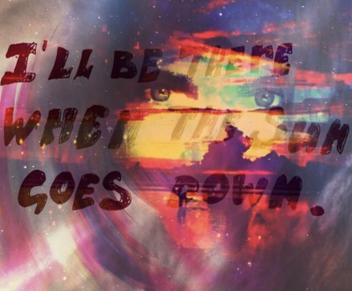 Before the Glow Faded — text and sunset colors bleeding through a dreamlike double exposure