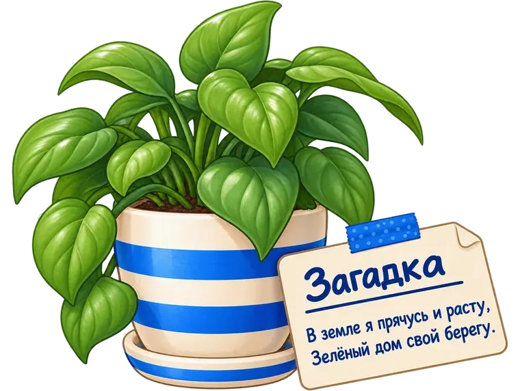 Комнатный цветок в полосатом горшке и записка-загадка для домашнего квеста