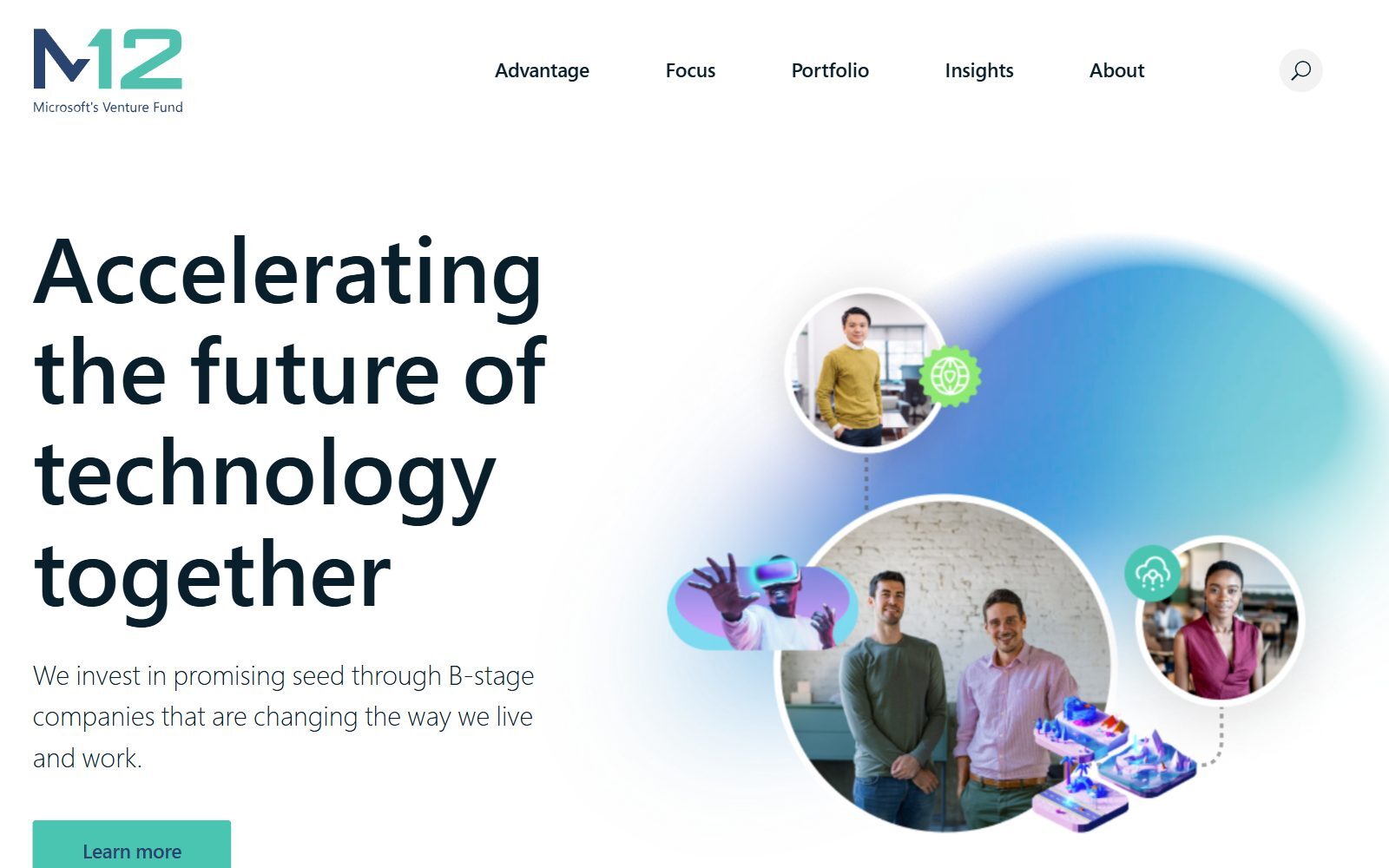 M12, Microsoft's venture fund, homepage screenshot (October 2026)