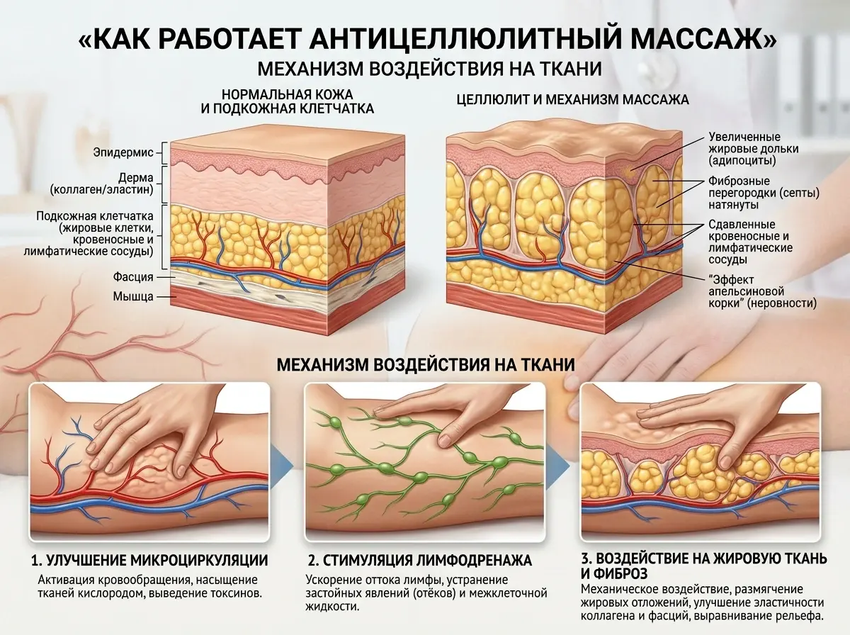 механизм воздейтствия на ткани при антицеллюлитном массаже
