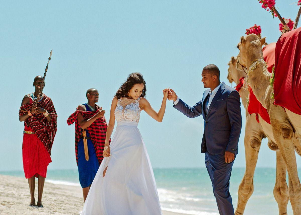 Romantic Kenya Beach Honeymoon Photography — Jafassam Studio - Diani beach Mombasa Malindi Watamu Lamu photo session best photographer Bride Groom Camels Massai