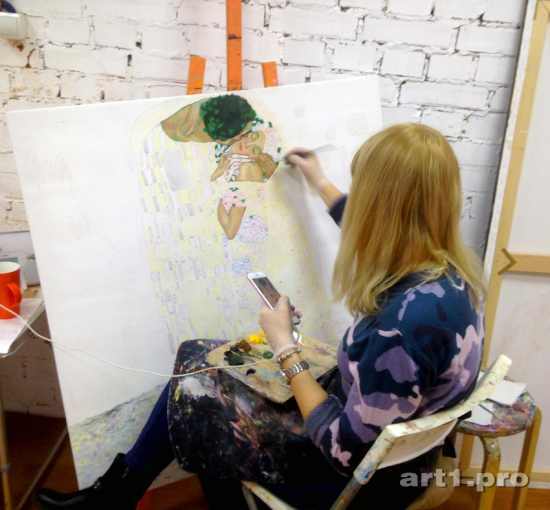 густав климт поцелуй, картина маслом, большие картины, картины на заказ