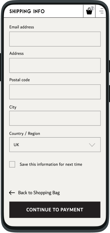 мобильная версия страницы оформления заказа
