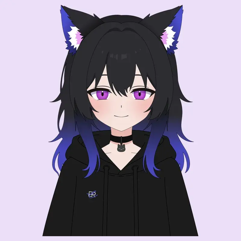 VTuber модель кошкодевочки по пояс в чёрном худи