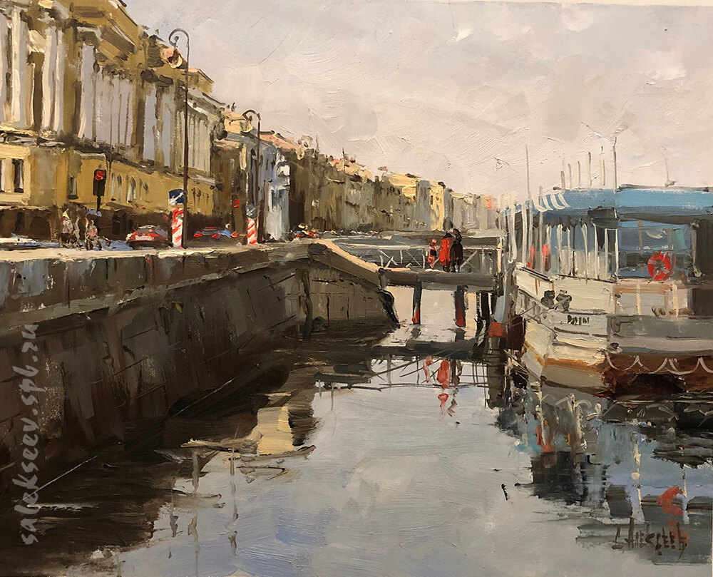 April. English embankment. 2023. Oil on canvas. 40x50 cm